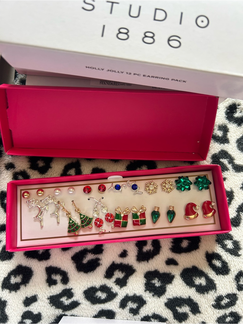 Studio 1886 Red, Green & Gold Holiday Stud Earring Set